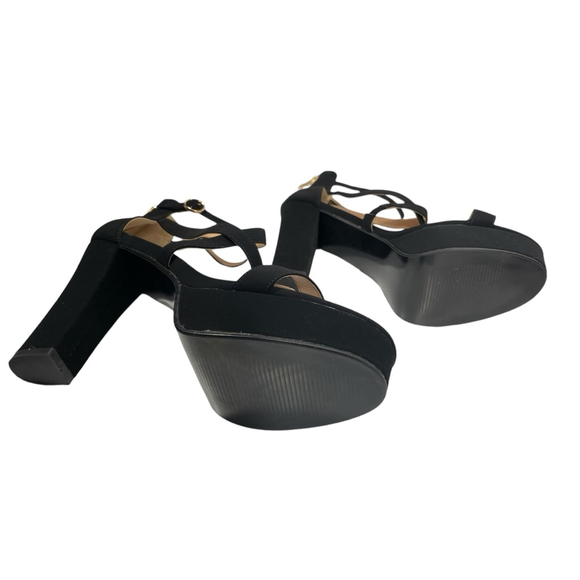 Size 10 !D!FU Black Platform High Chunky heel Open toe Dressy Shoes straps - Picture 5 of 8